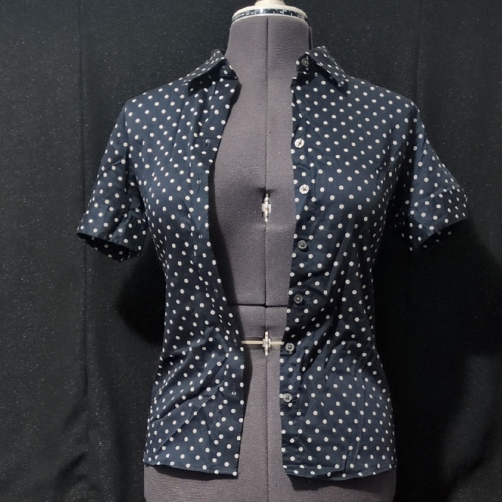 Banana Republic Navy and White Polka Dot Button Down Shirt